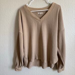 Madewell Waffle Knit V-Neck Long Sleeve Slouchy Sweater Brown Minimalist Size XL